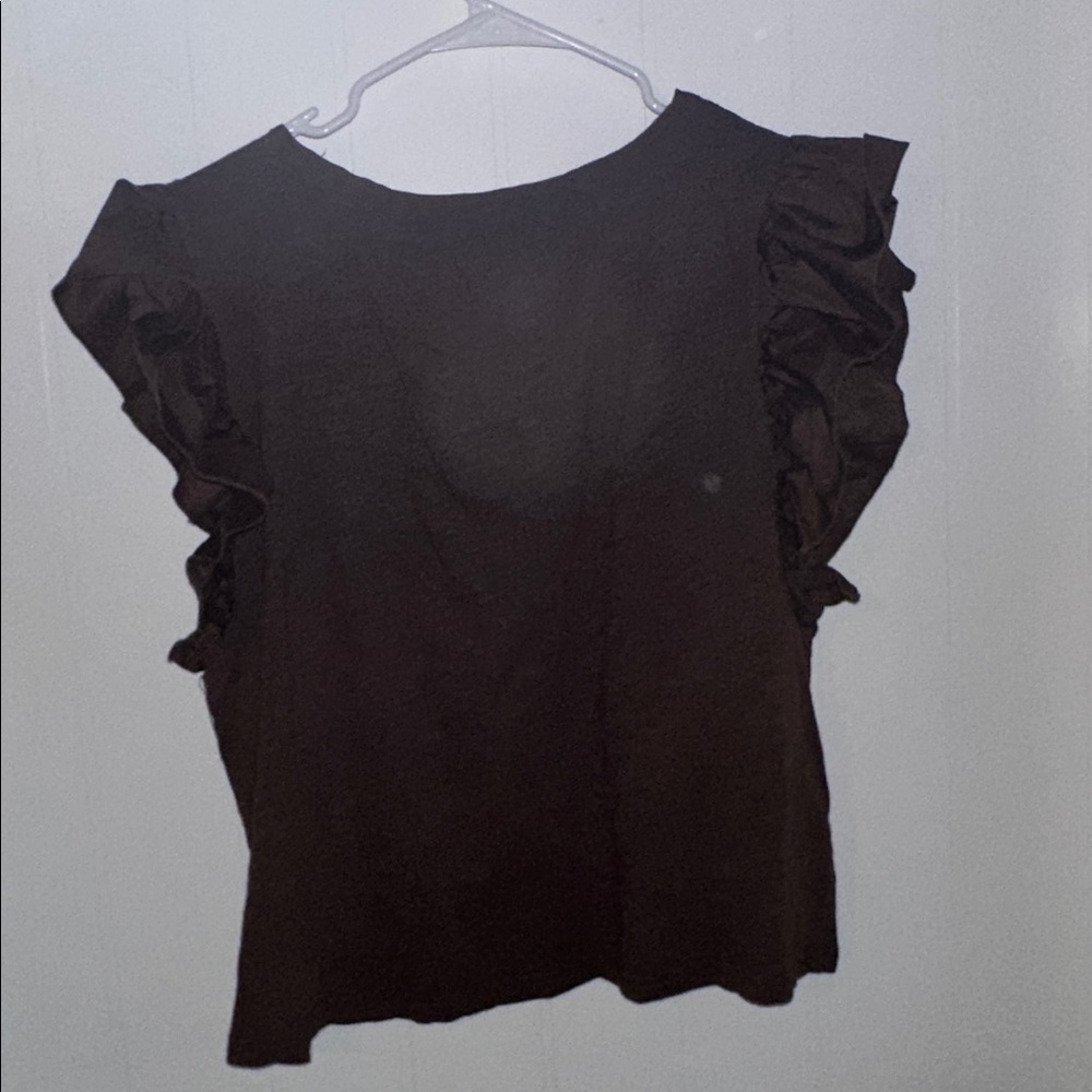 Chocolate Ruffled Blouse - Picture 6 of 6